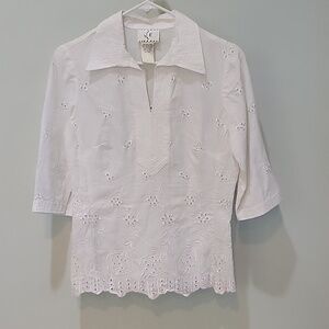 ICE white eyelet top. 100% Ramie.  Size is PS.  Cute!